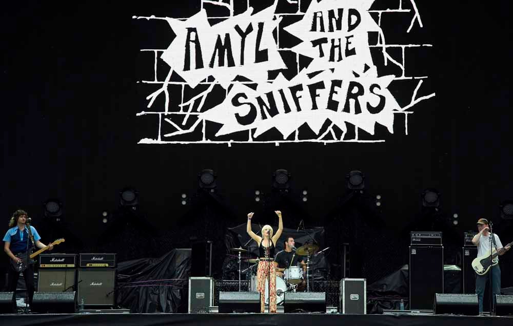 Amyl and the Sniffers perform on stage at GMHBA Stadium