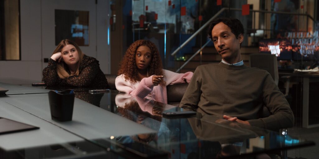 Jessie Ennis, Imani Hakim and Danny Pudi in "Mythic Quest,"