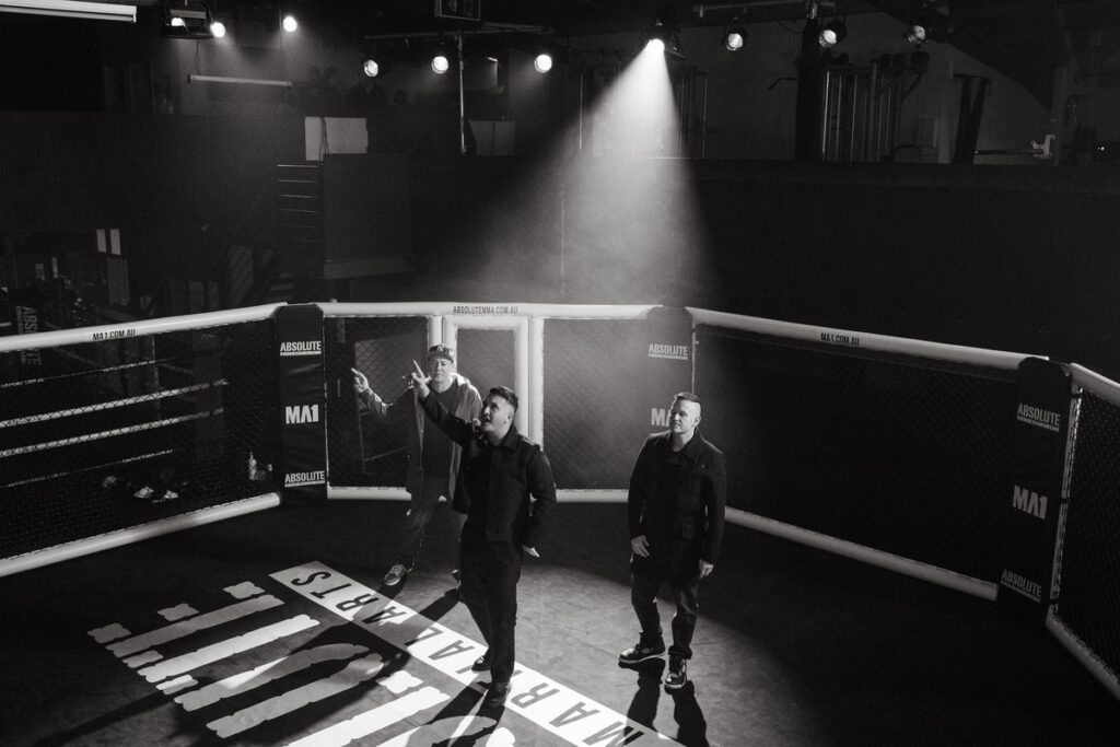 Hilltop Hoods and SIX60's Matiu Walters on the set of their "Never Coming Coming Home" music video