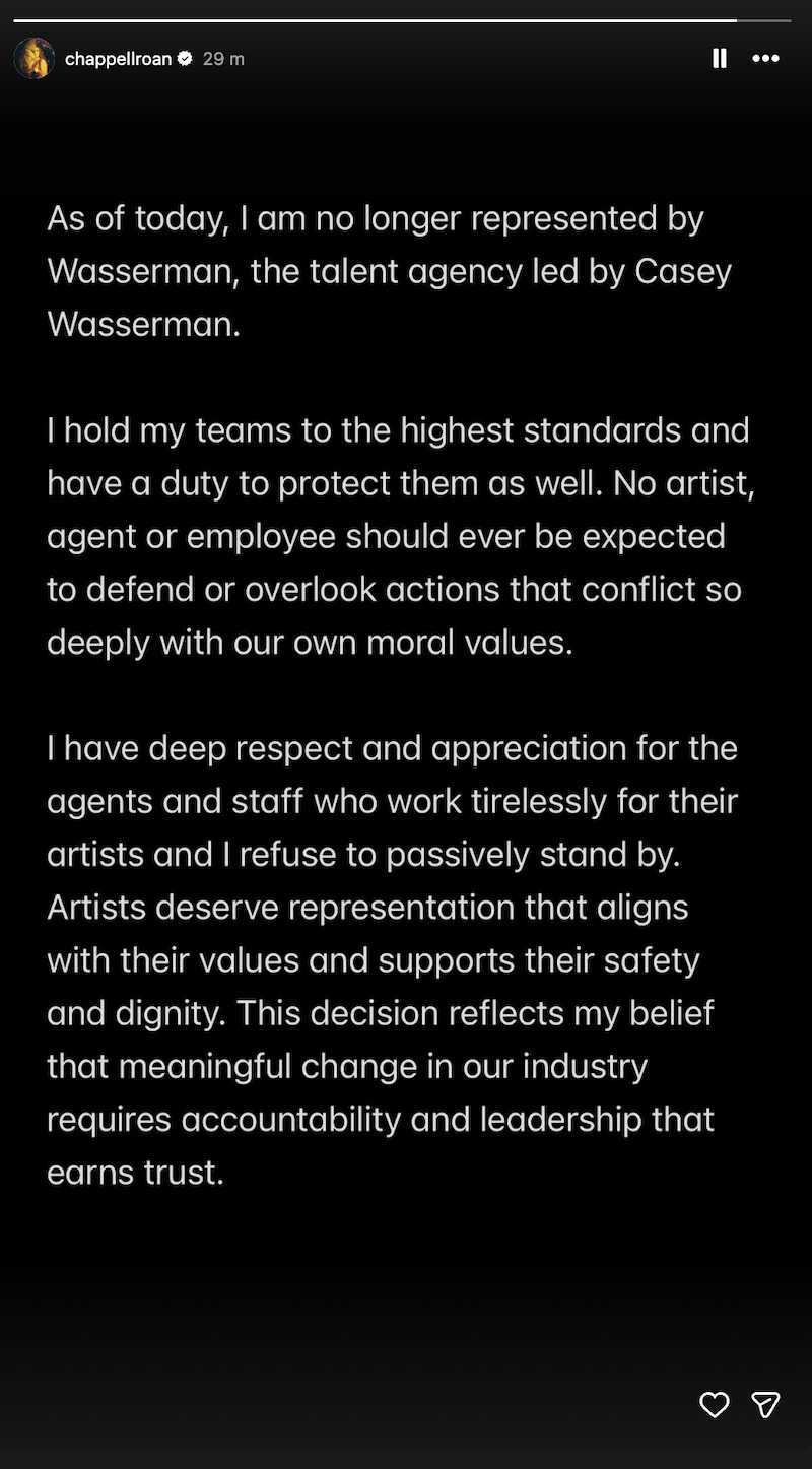 Chappell Roan's Instagram story