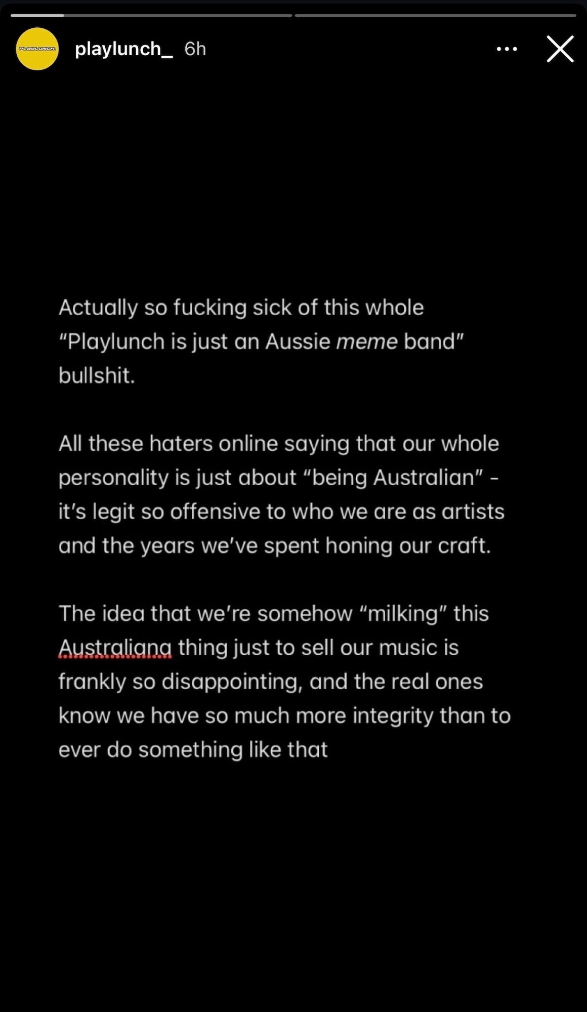 Playlunch's statement instagram story