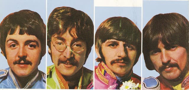 Paul McCartney, John Lennon, Ringo Star and George Harrison of The Beatles, in military-style uniforms from Sgt Peppers Lonely Heart's Club Band