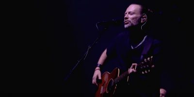 Radiohead frontman Thom Yorke performing at Glastonbury 2017