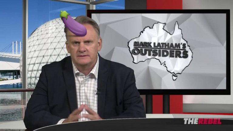 The thoroughly unpleasant Mark Latham hosting his Facebook program, Mark Latham's Outsiders. Definitely not Photoshopped at all.