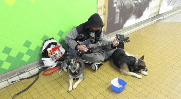 busker in central underpass in sydney