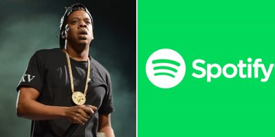 2 panel image of Jay Z and the Spotify logo