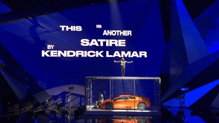 Image of Kendrick Lamar performing at the 2018 BRIT Awards