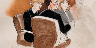 US pop singer Taylor Swift in a courtroom sketch