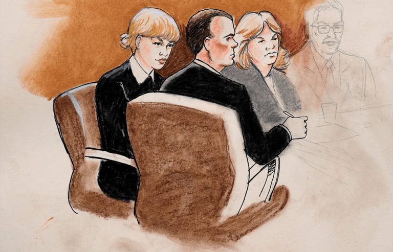 US pop singer Taylor Swift in a courtroom sketch