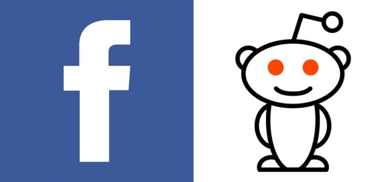 2 panel image of the logos for Facebook and Reddit