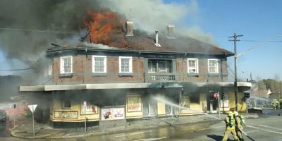 General Gordon Hotel on fire