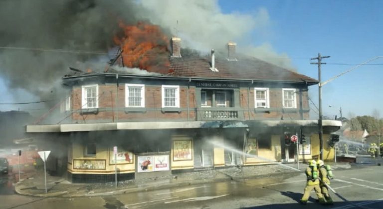 General Gordon Hotel on fire