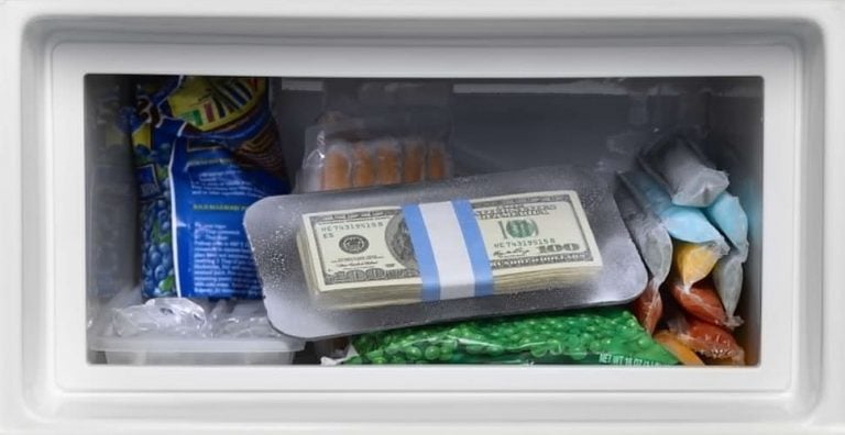 Image of money being kept in a freezer