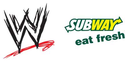 2 panel image of the WWE and Subway logos