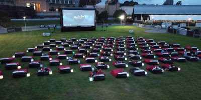 Outdoor cinema at dusk