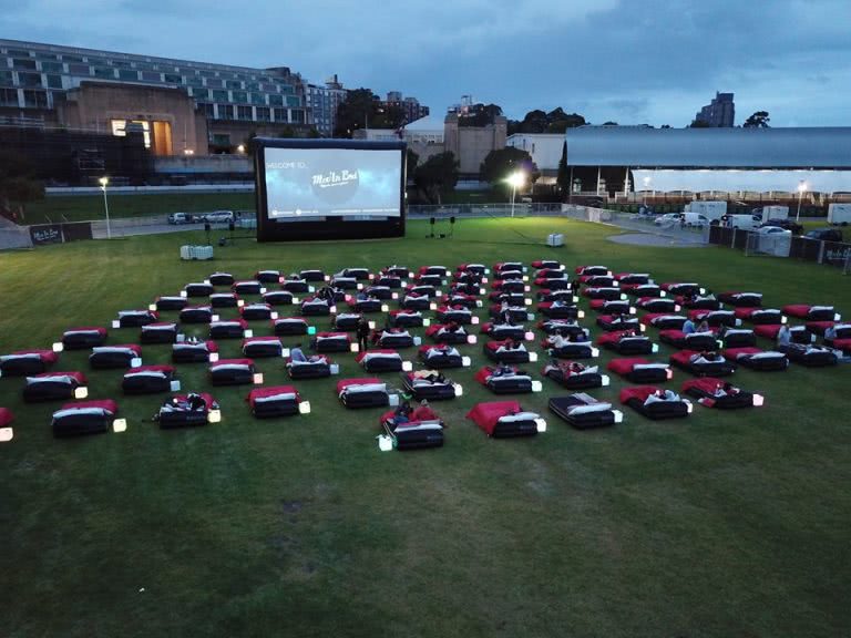 Outdoor cinema at dusk