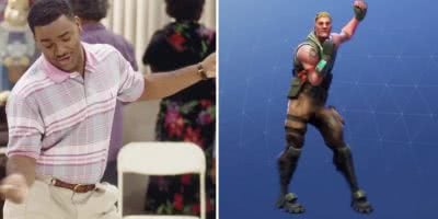 2 panel image of Alfonso Ribeiro in 'The Fresh Prince of Bel-Air' and a Fortnite character