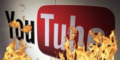 Image of the YouTube logo on fire