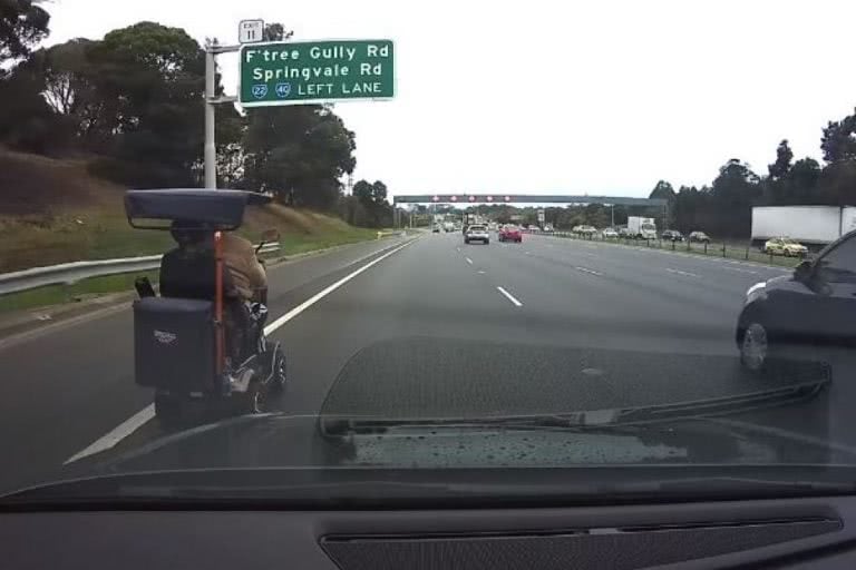 A 92-year-old Melbourne man was seen riding a mobility scooter on the busy Monash Freeway