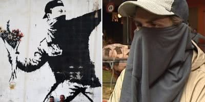 Image of an artwork by Banksy and a man claiming to be the artist