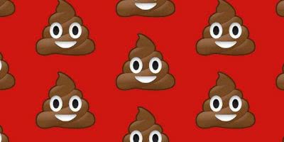 poo emoji on red background