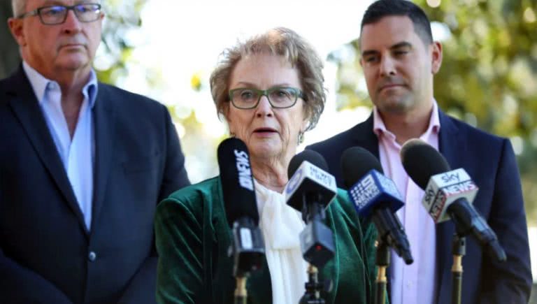 Health Minister Brad Hazzard, chair of the NSW Pro-Choice Alliance Wendy McCarthy, and Independent MP Alex Greenwich announce the Reproductive Health Reform Bill 2019