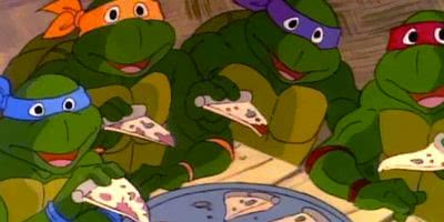 Teenage Mutant Ninja Turtle's eating Pizza