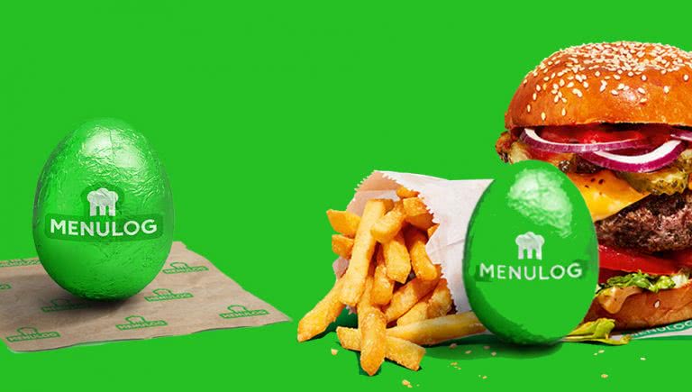 Menulog burger and fries along with their branded Easter Eggs