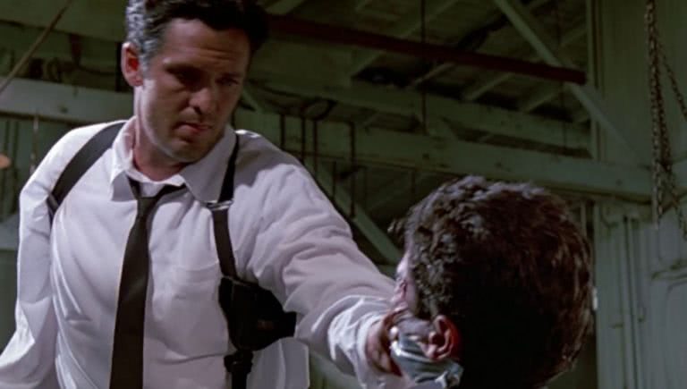 Reservoir Dogs Michael Madsen in ear cutting scene in Quentin Tarantino's 1992 'Reservoir Dogs'.