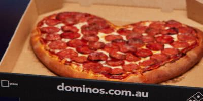 Domino's Domino's pizza party for two with heart shaped pizza.