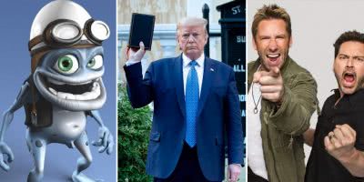 202 Triple image of Crazy Frog, Donald Trump, and Nickelback