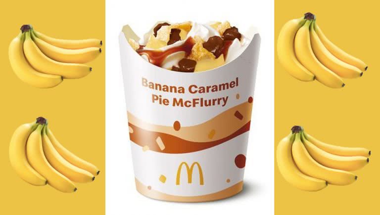 Custom image of Macca's new McFlurry flavour: banana caramel pie