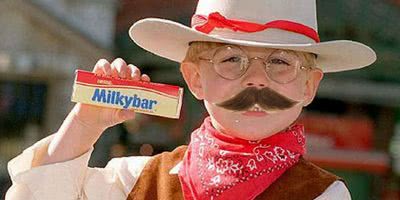 Milkybar kid with a mustache