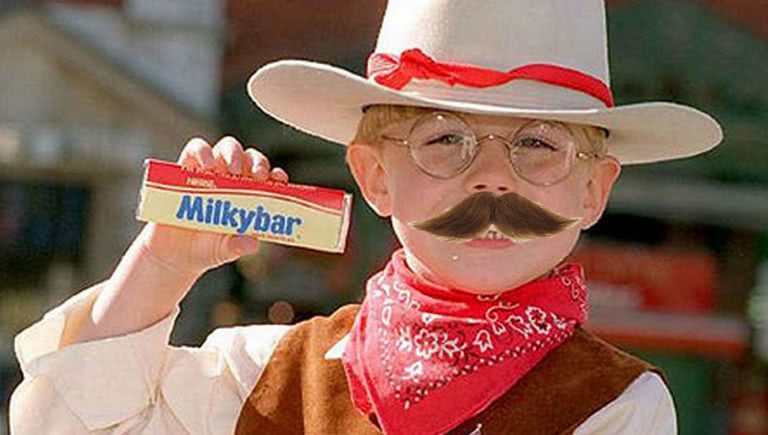 Milkybar kid with a mustache