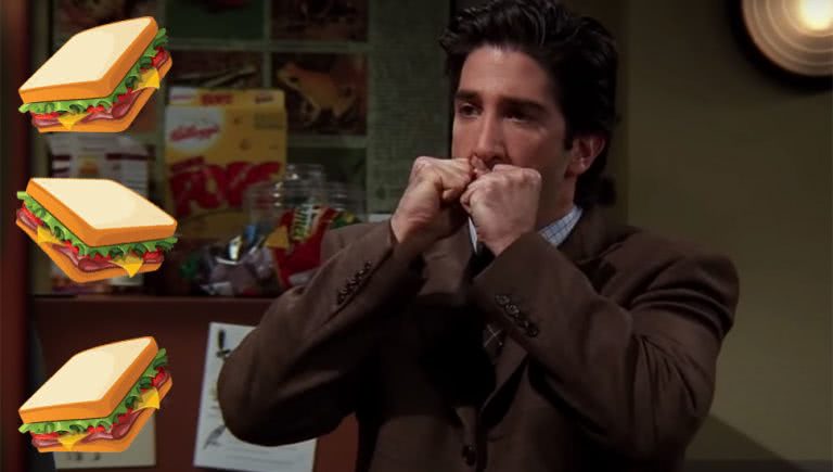 Ross from Friends with his sandwich