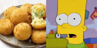 Split image of Pizza Hut jalapeño poppers and Bart Simpson.