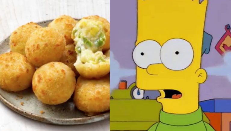 Split image of Pizza Hut jalapeño poppers and Bart Simpson.