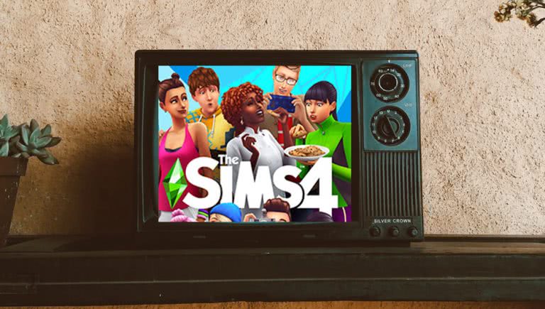 Image of a television with The Sims on it.