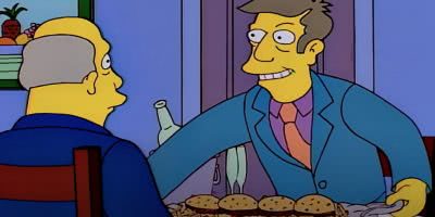 Steamed hams scene from 'The Simpsons'.