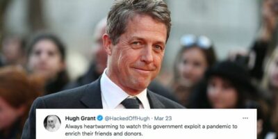 Hugh Grant tweets criticism at government