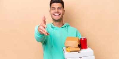 A happy employee could be from Menulog or Deliveroo