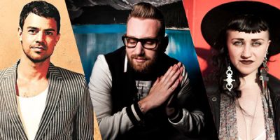 Person 1 wearing white shirt with suit jacket, person who wearing sunglasses with black and grey jacket, person 3 wearing light shirt with a hat