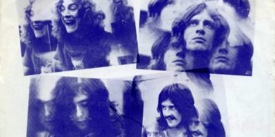 Four old fashioned blue images of 4 men with long hair