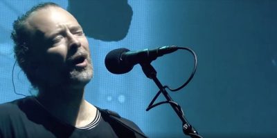 Radiohead frontman Thom Yorke performing at Glastonbury 2017