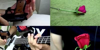 Screenshot of Davie504's YouTube video of Guns N' Roses played with gun and roses