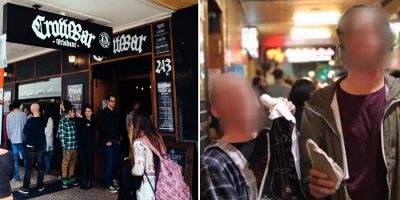 2 panel image of Brisbane's Crowbar and their band room vandals