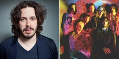 2 panel image of film director Edgar Wright and King Gizzard And The Lizard Wizard