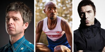 3 panel image of Noel Gallagher, Mo Farah, and Liam Gallgher