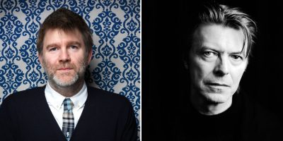 2 panel image of LCD Soundsystem's James Murphy, and David Bowie