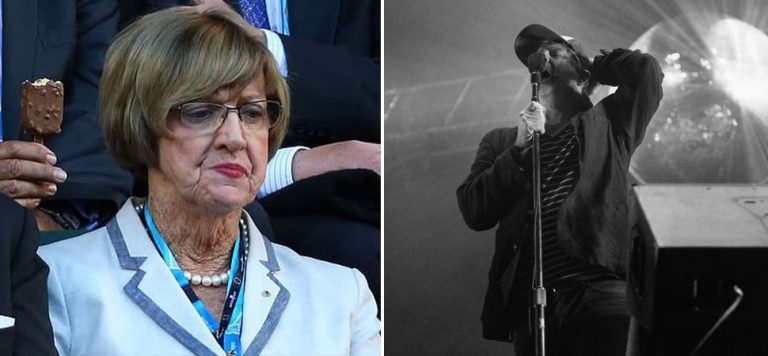 2 panel image of Margaret Court and LCD Soundystem